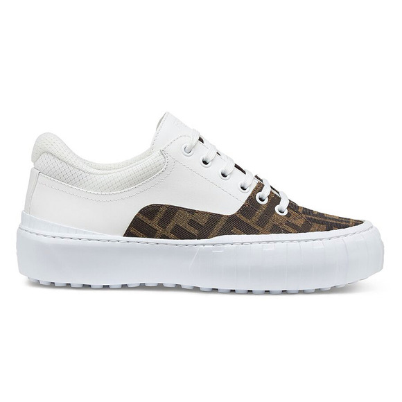 Fendi Force Brown FF Canvas White Platform FF Logo Low Top Trainer Sneaker 38 - Picture 1 of 12
